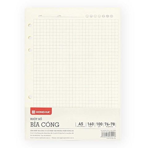Hồng Hà Ruột Bìa Còng A5, 160TR, ĐL 100/76-78% Caro 3021