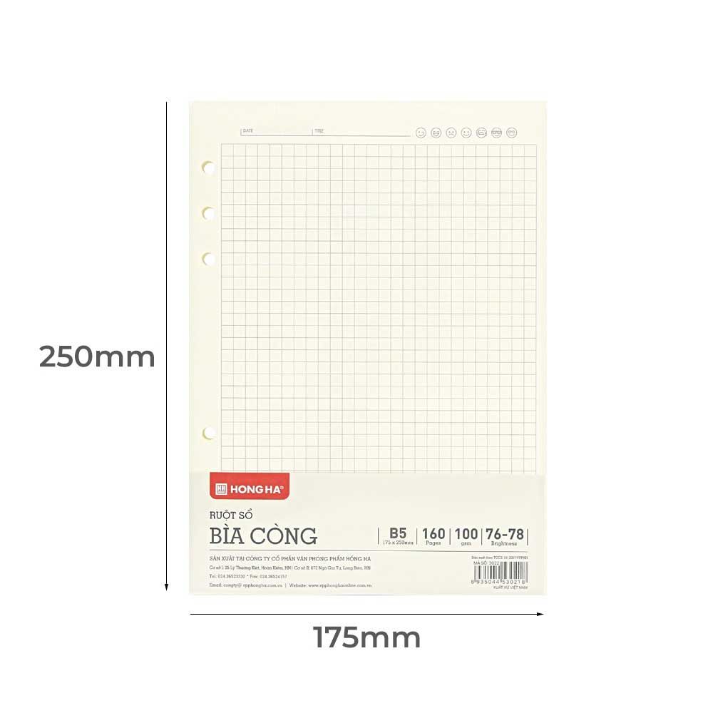 Hồng Hà Ruột Bìa Còng B5, 160TR, ĐL 100/76-78% Caro 3022