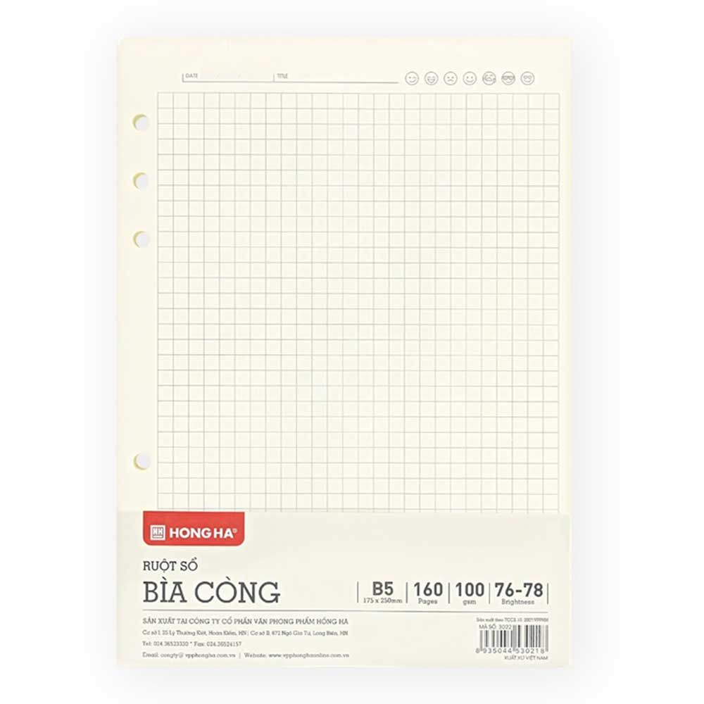 Hồng Hà Ruột Bìa Còng B5, 160TR, ĐL 100/76-78% Caro 3022