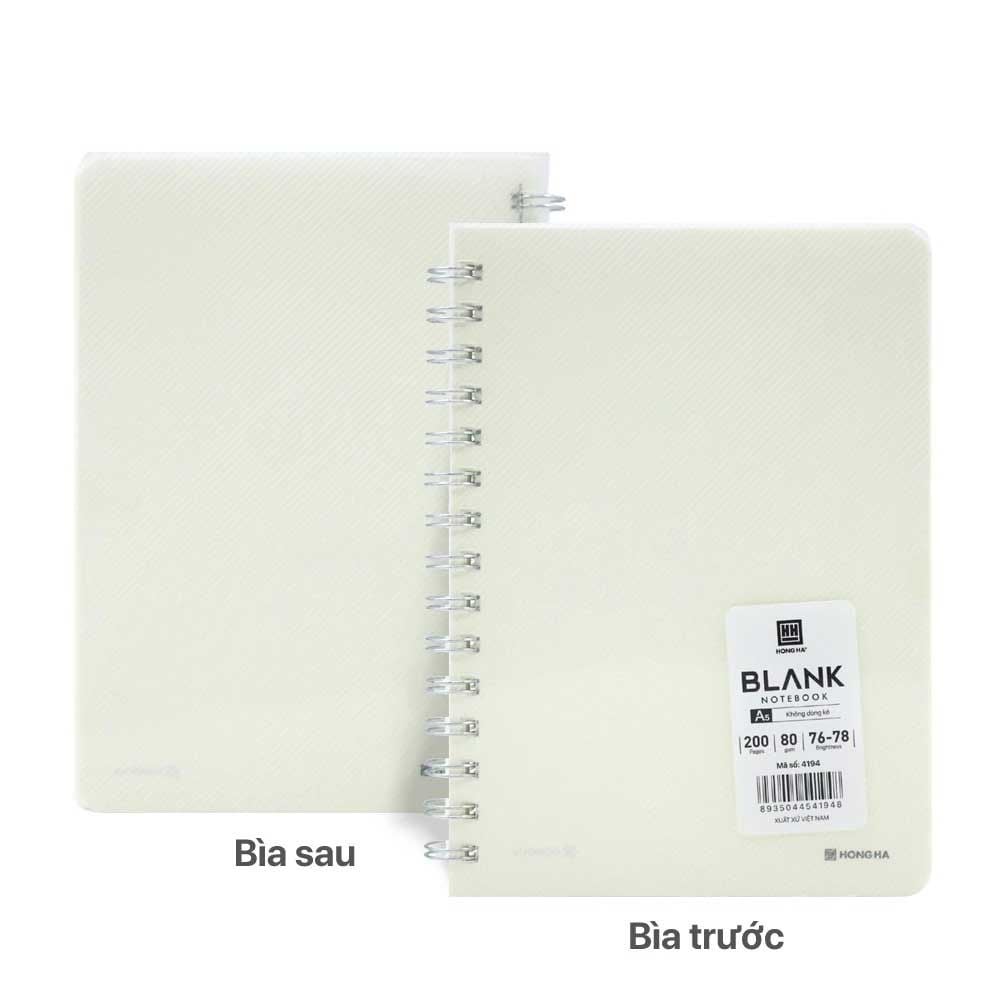 Hồng Hà Sổ Lò Xo Bìa Nhựa Trong B5, 200TR, ĐL: 80/76-78 (Ruột Trắng)