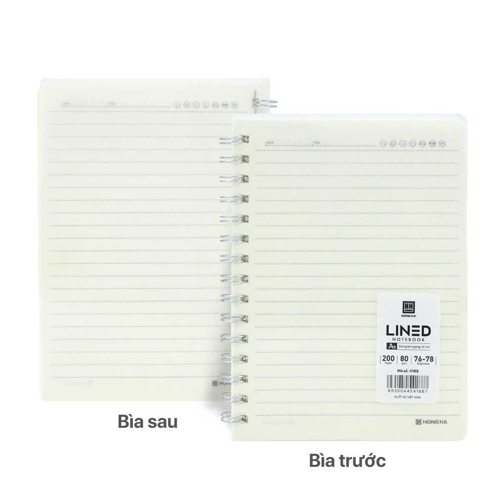 Hồng Hà Sổ Lò Xo Bìa Nhựa Trong B5, 200tr, ĐL: 80/76-78 (Kẻ Ngang)