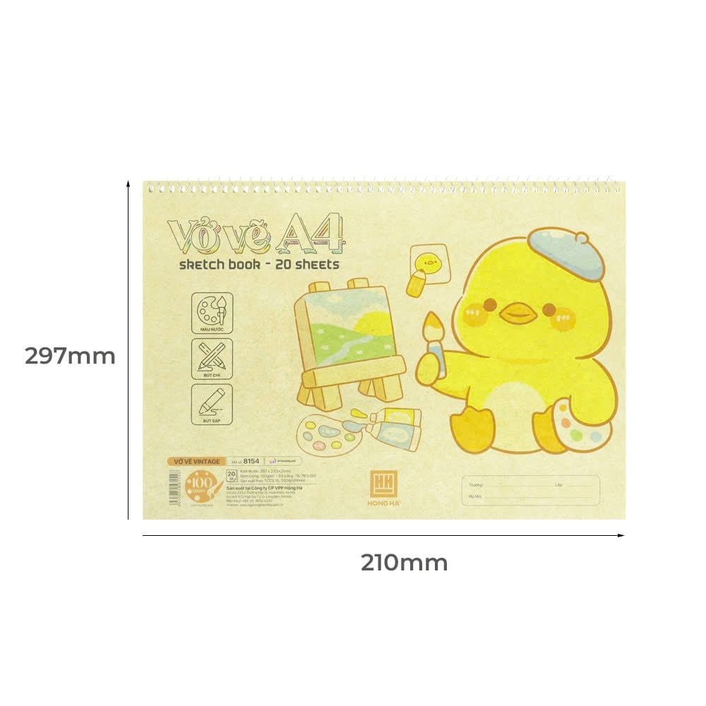 Hồng Hà - Vở Vẽ Lò Xo Vintage 20 Tờ A4 Đl: 100/ 76 - 78%ISO 8154