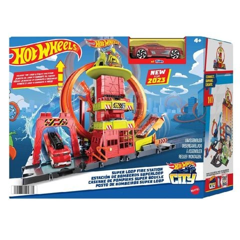 Hot Wheels Trạm Cứu Hỏa Xoắn Ốc Siêu Cấp HKX41