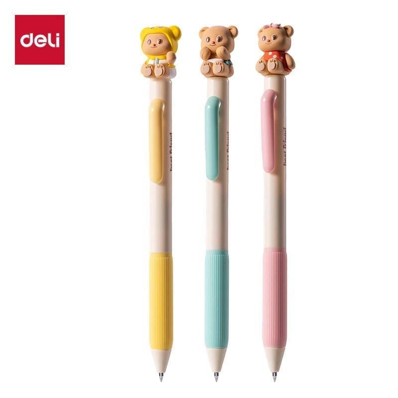 Bút Gel Bấm Deli Gấu Bơ 0.5mm Màu Đen HY004