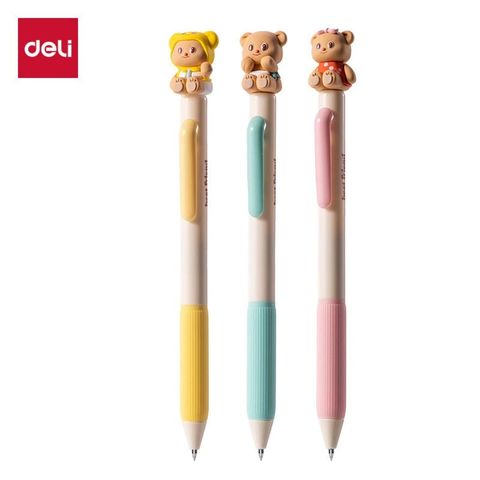 Bút Gel Bấm Deli Gấu Bơ 0.5mm Màu Đen HY004