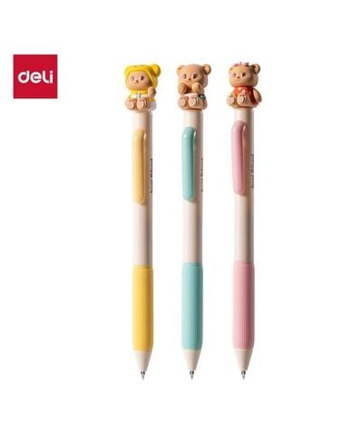 Bút Gel Bấm Deli Gấu Bơ 0.5mm Màu Đen HY004