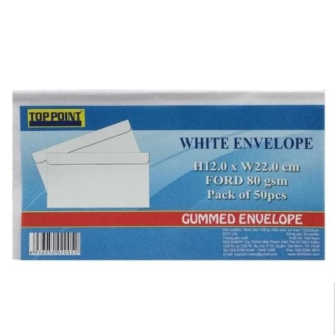 BAO THƯ TRẮNG 12X22 - 80GSM - CÓ KEO (50 CÁI/LỐC) 1222 (0013-ĐĐ)