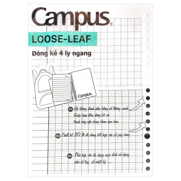 GIẤY ĐỤC LỖ KẺ NGANG 4 Ô LY LL-AF70G-50 (0377-TK)