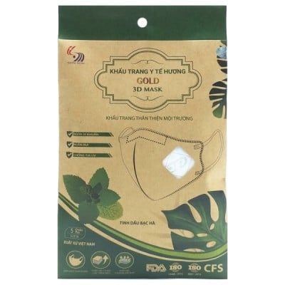 Khẩu Trang Y Tế 3D Cao Cấp Hương Bạc Hà Túi 5 Cái Size M
