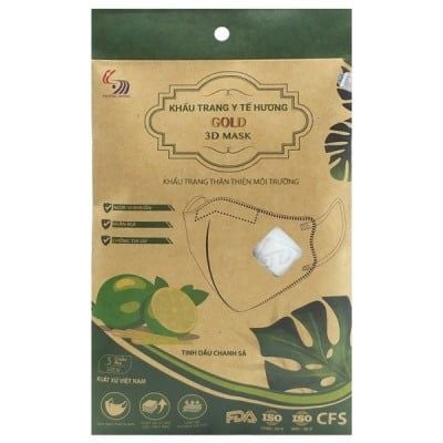 Khẩu Trang Y Tế 3D Cao Cấp Hương Chanh Sả Túi 5 Cái Size M