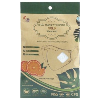 Khẩu Trang Y Tế 3D Cao Cấp Hương Cam Ngọt Túi 5 Cái Size M