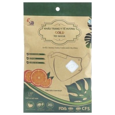 Khẩu Trang Y Tế 3D Cao Cấp Hương Cam Ngọt Túi 5 Cái Size M