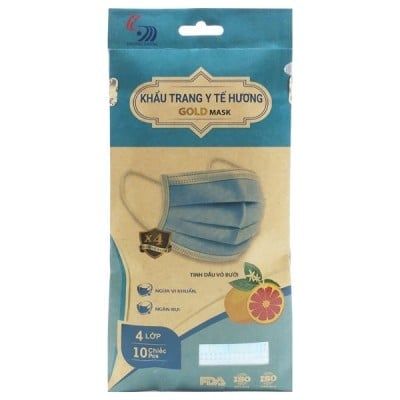 Khẩu Trang Y Tế 4 Lớp Hương Vỏ Bưởi (Túi 10 Cái)