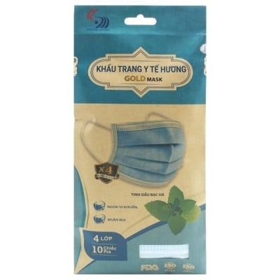 Khẩu Trang Y Tế 4 Lớp Hương Bạc Hà (Túi 10 Cái)