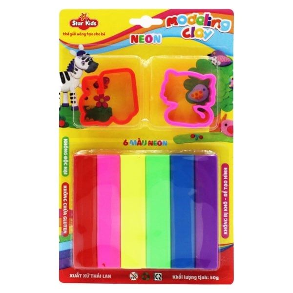 Đất Nặn 6 Màu 50g + 2 Khuôn - Star Kids K-50/6C/2T