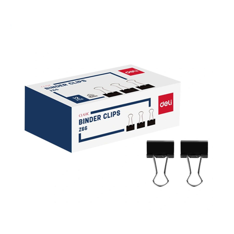 Deli - Hộp 12 Kẹp Bướm Bằng Sắt Màu Đen 15mm EZ66