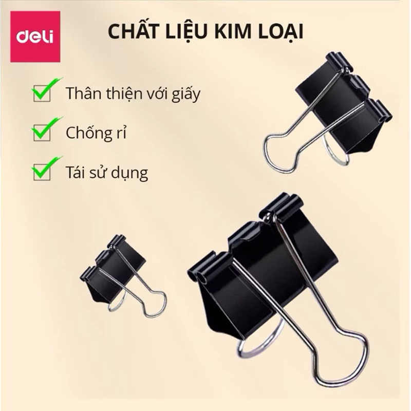 Deli - Hộp 12 Kẹp Bướm Bằng Sắt Màu Đen 19mm EZ65