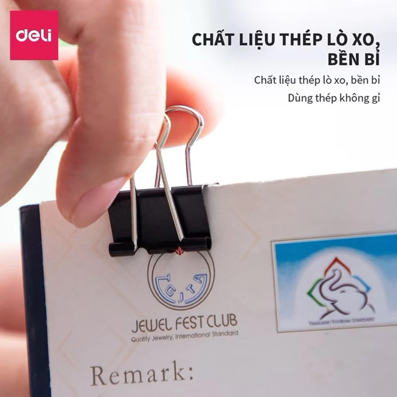 Deli - Hộp 12 Kẹp Bướm Bằng Sắt Màu Đen 19mm EZ65