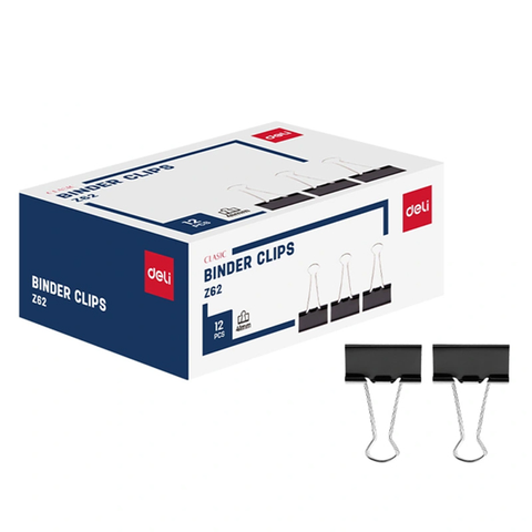 Deli - Kẹp Bướm Bằng Sắt Màu Đen 41mm EZ62 (12 cái/hộp)