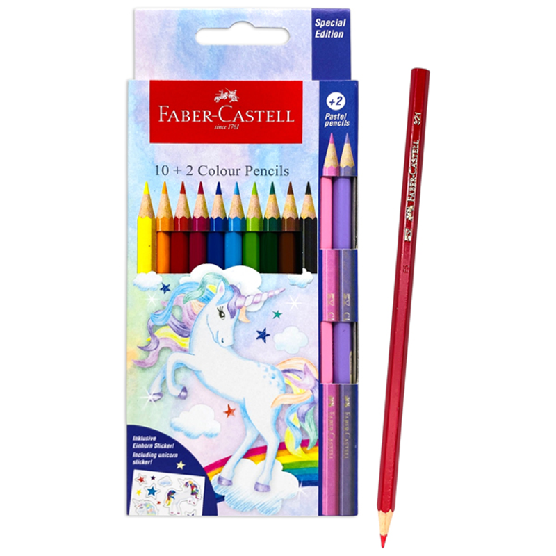 Faber-Castell-Chì Màu Khô 12 Màu (10 Basic + 2 Pastel) Unicorn (0056-Cox)