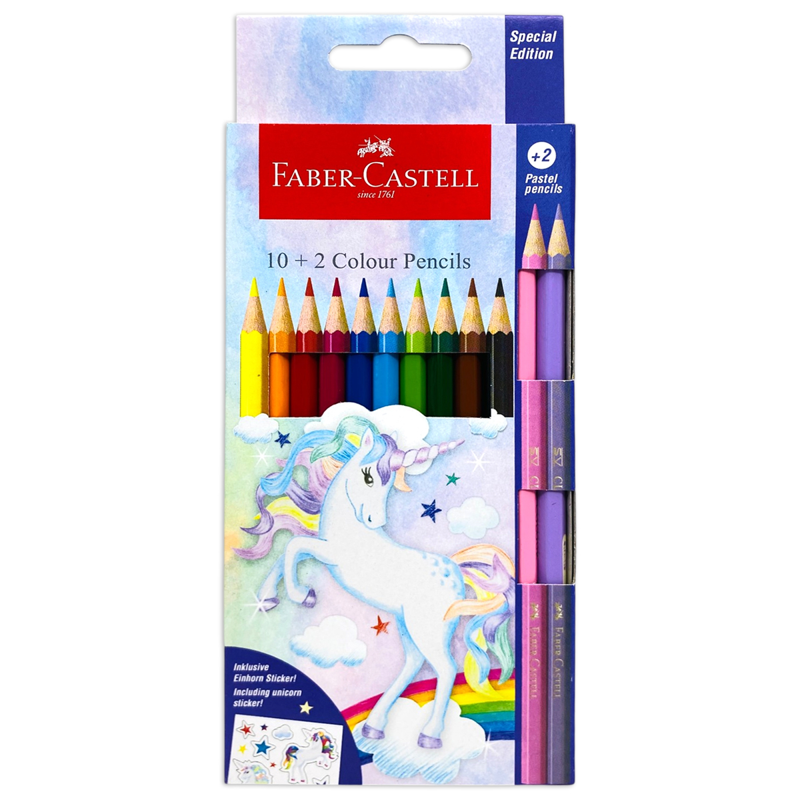 Faber-Castell-Chì Màu Khô 12 Màu (10 Basic + 2 Pastel) Unicorn (0056-Cox)