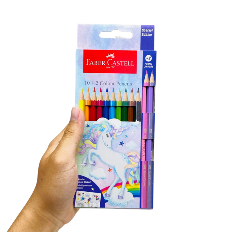 Faber-Castell-Chì Màu Khô 12 Màu (10 Basic + 2 Pastel) Unicorn (0056-Cox)