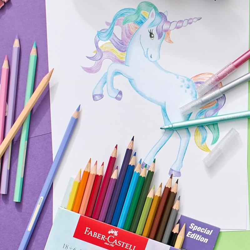 Faber-Castell-Chì Màu Khô 12 Màu (10 Basic + 2 Pastel) Unicorn (0056-Cox)