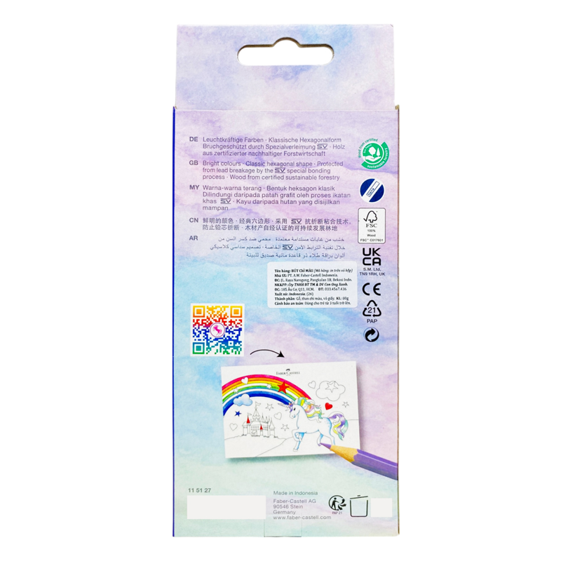 Faber-Castell-Chì Màu Khô 12 Màu (10 Basic + 2 Pastel) Unicorn (0056-Cox)