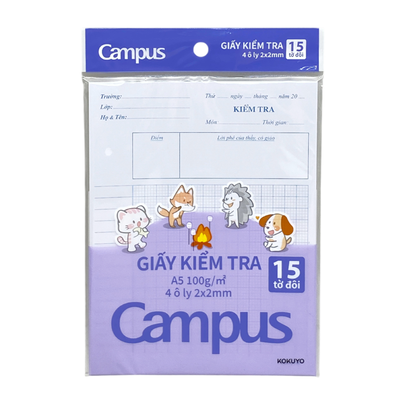 Campus - Giấy Kiểm Tra Animals Camp TP-A5D15AC A5 100Gsm 4Oly 2x2mm