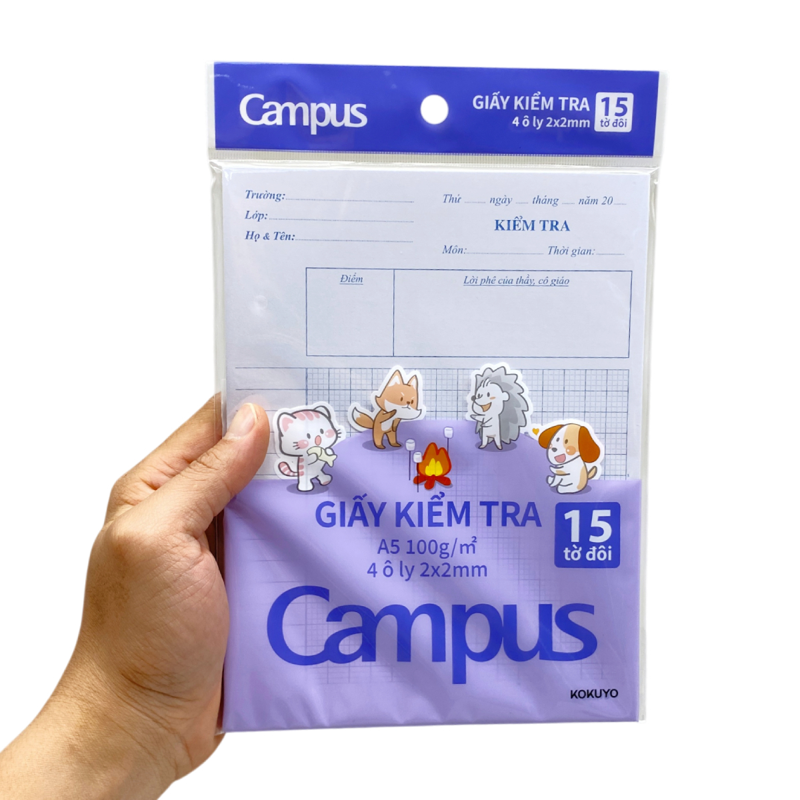 Campus - Giấy Kiểm Tra Animals Camp TP-A5D15AC A5 100Gsm 4Oly 2x2mm