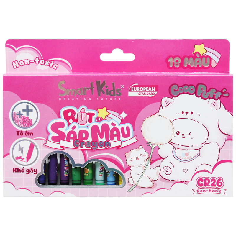 Smartkids - Hộp 18 Sáp Màu Coco Puff CR26