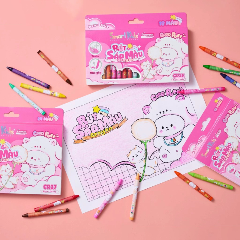 Smartkids - Hộp 18 Sáp Màu Coco Puff CR26
