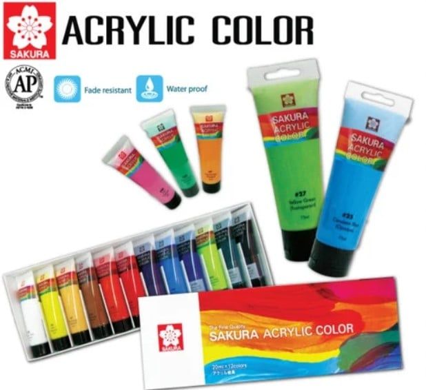 Màu Vẽ Acrylic Sakura XAC20-12 , 20Ml, Bo 12 Mau