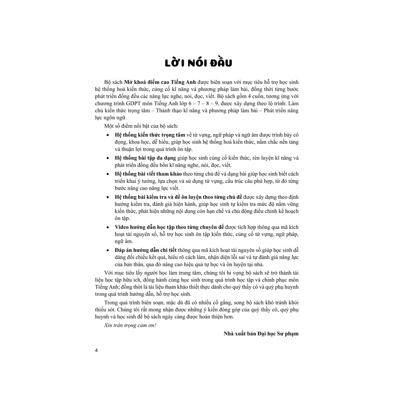 Mở Khóa Điểm Cao Tiếng Anh 9