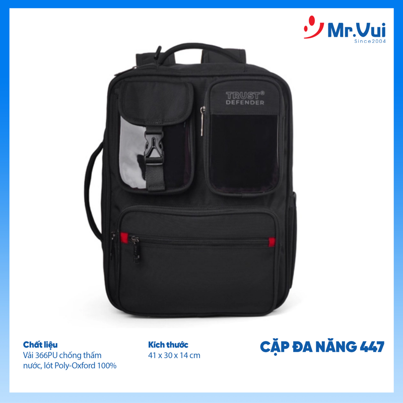 Mr Vui - Cặp Đa Năng Đen Cấp 2 + 3 447-14.6 Đen