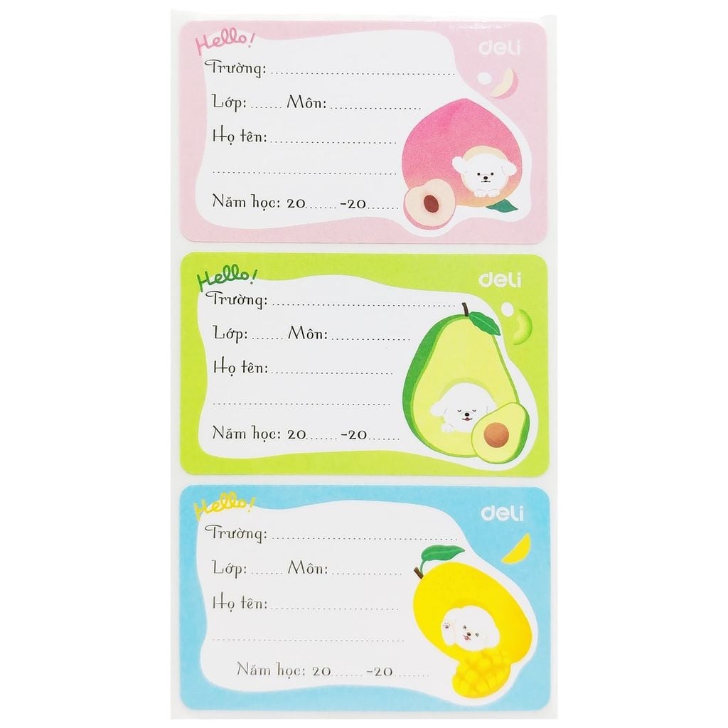 Deli - Nhãn Vở 3 Ô 7.5x4.5cm CA902 (Túi 15 nhãn)