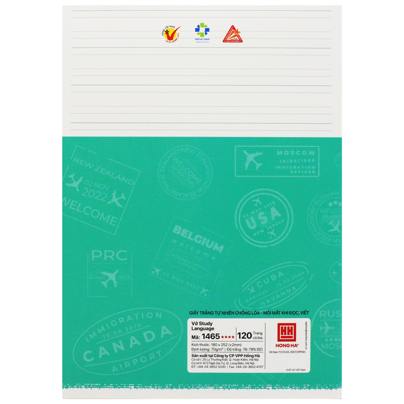 Hồng Hà - Vở Học Ngoại Ngữ Study Languge B5 120Tr 70Gsm KNNN-1465 (Giao mẫu ngẫu nhiên)