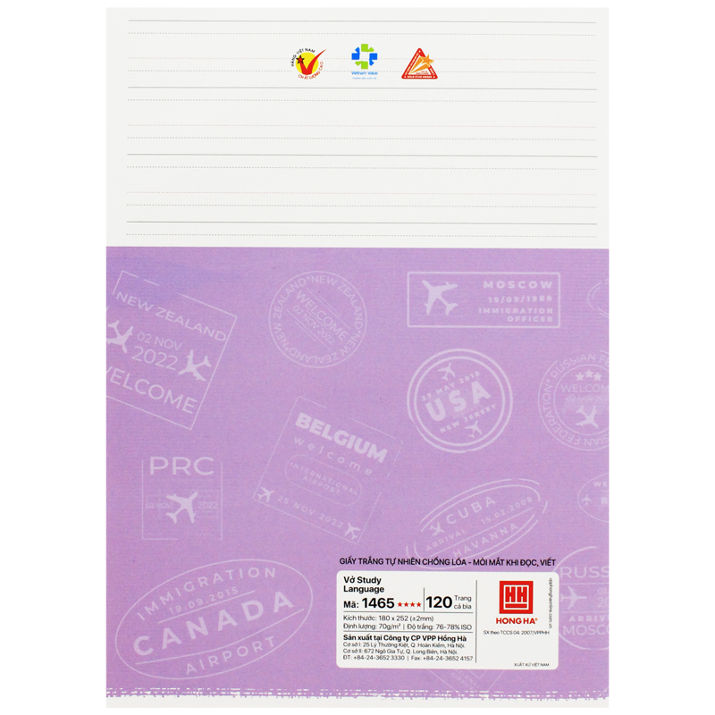 Hồng Hà - Vở Học Ngoại Ngữ Study Languge B5 120Tr 70Gsm KNNN-1465 (Giao mẫu ngẫu nhiên)
