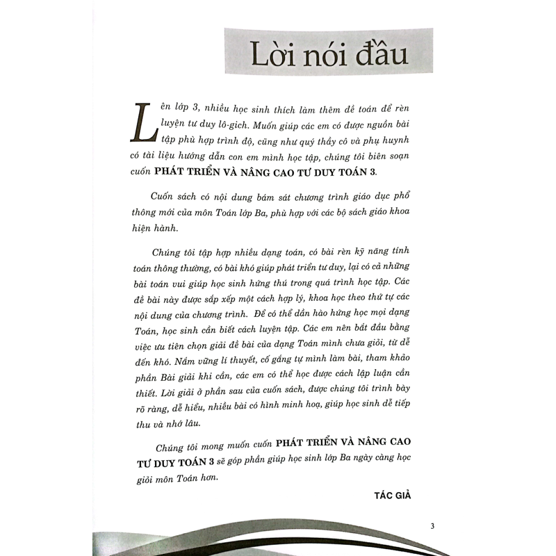 Phát Triển  Và Nâng Cao Tư Duy Toán 3 (Theo chương trình GDPT Mới)