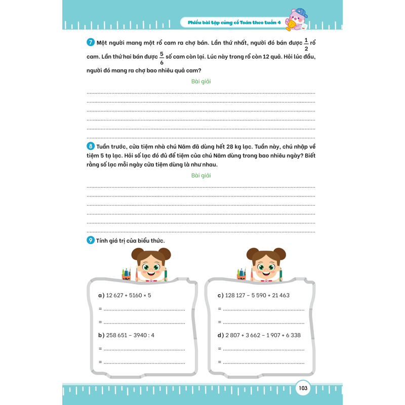 Phiếu Bài Tập Củng Cố Toán 4 Theo Tuần