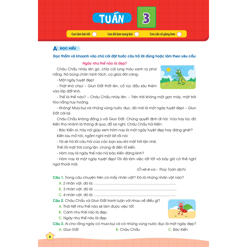 Phiếu Bài Tập Cuối Tuần Tiếng Việt 3