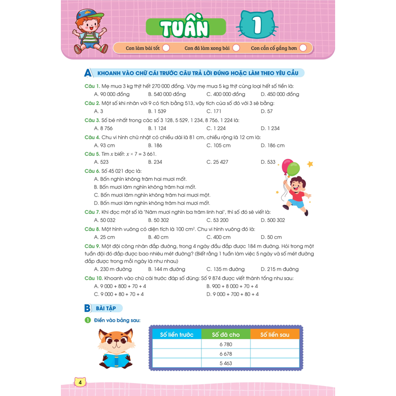 Phiếu Bài Tập Cuối Tuần Toán 4