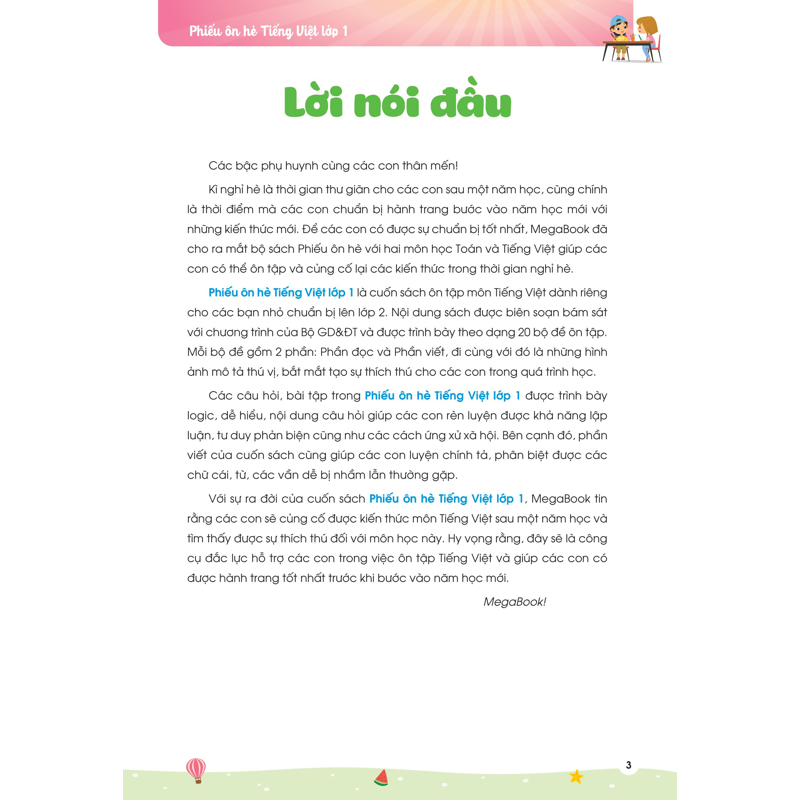 Phiếu Ôn Hè Tiếng Việt Lớp 1