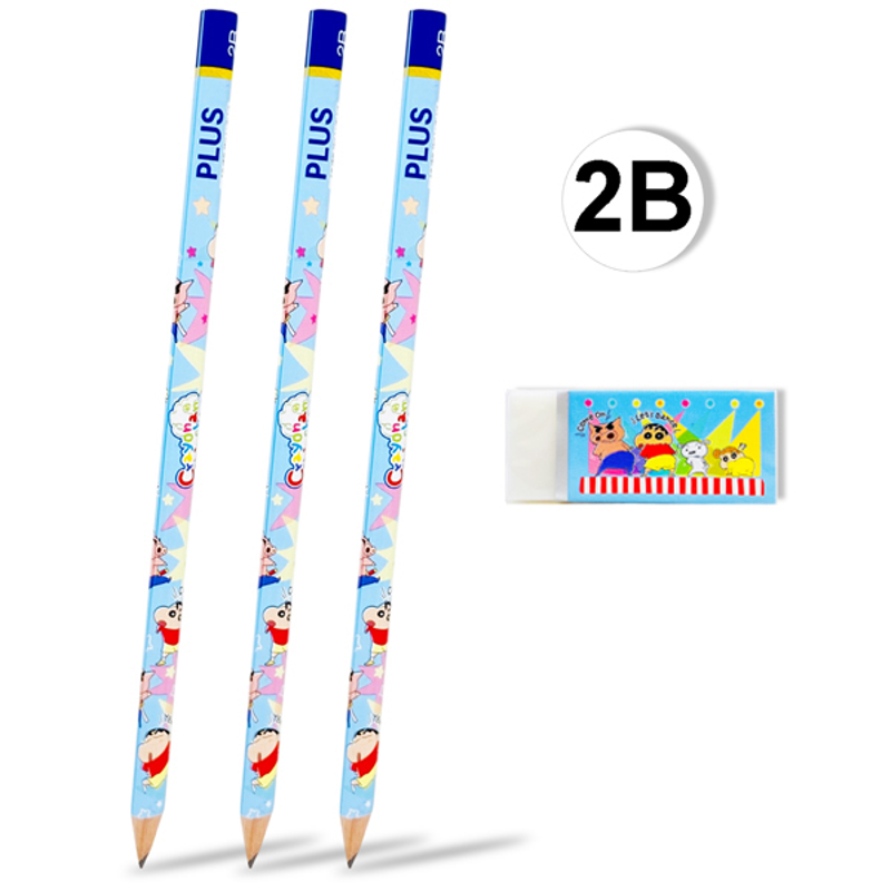 Plus - Bộ 3 Viết Chì + Gôm Shinchan - Hồng 600-V031