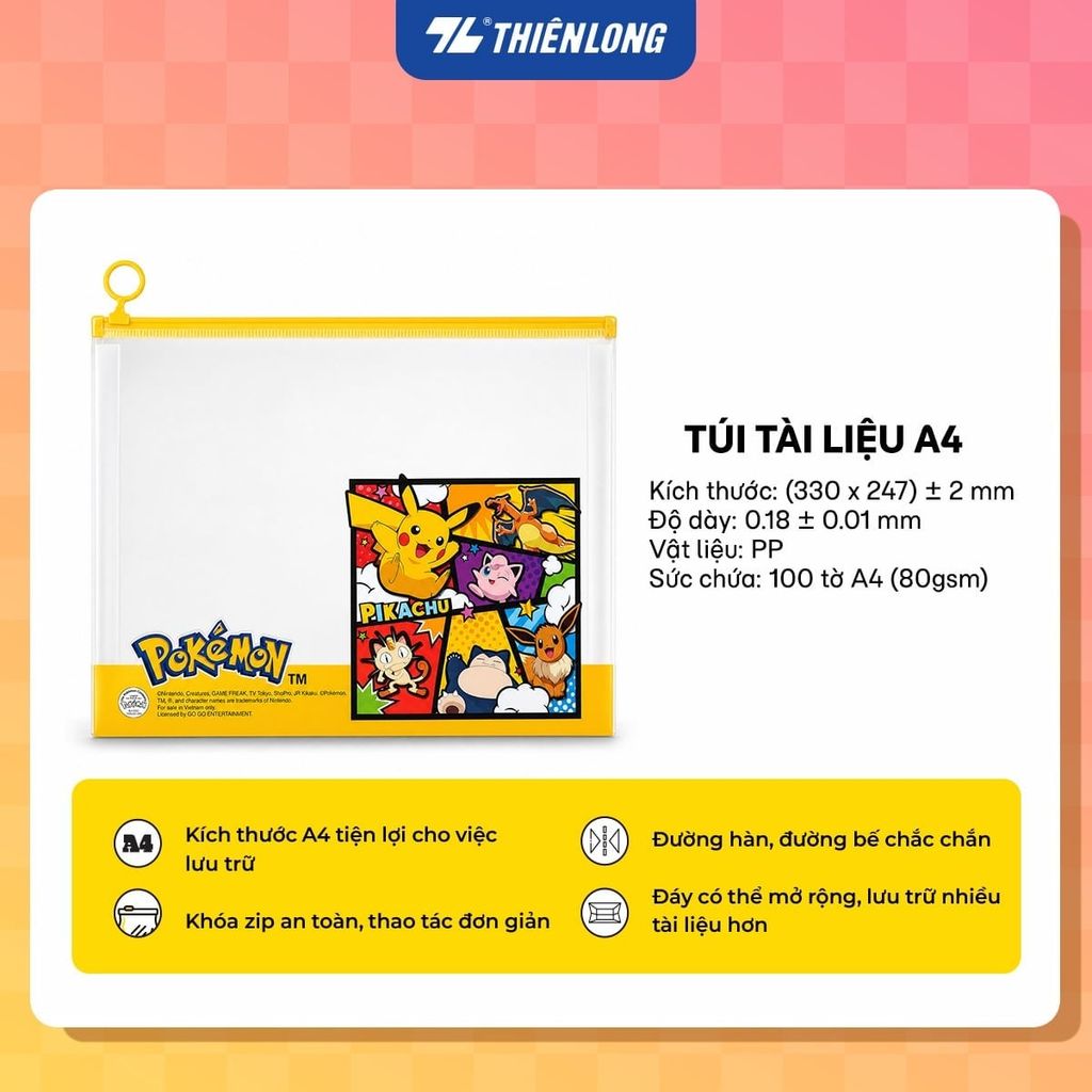 Thiên Long - Túi Tài Liệu Pokemon A4 CBF-009/PKM - Vàng