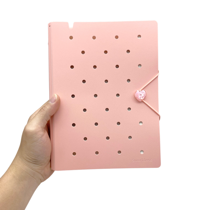 Sworld - Sổ Còng Trang Trí  A5 Bìa Cứng 6 Lỗ Charm Dây Tone Pastel - Pink