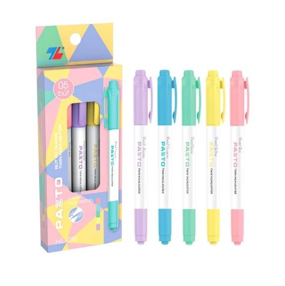 BÚT DẠ QUANG HL-016 VÀNG, ĐỎ, TÍM, LÁ, NGỌC PASTEL (5MÀU/H) (A5404-TL)