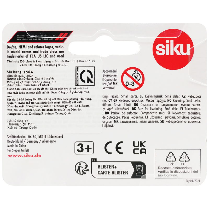 Siku Xe Cảnh Sát Dodge Challenger SRT 1584