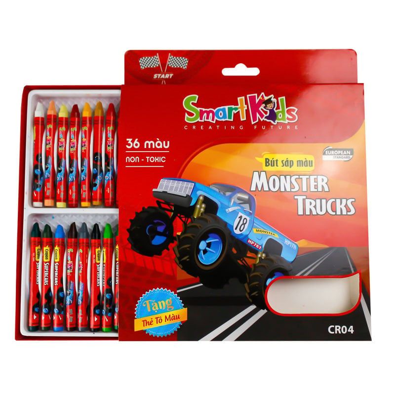 Hộp Bút Sáp Màu Smartkids Gift Monster Trucks 36 Màu CR04