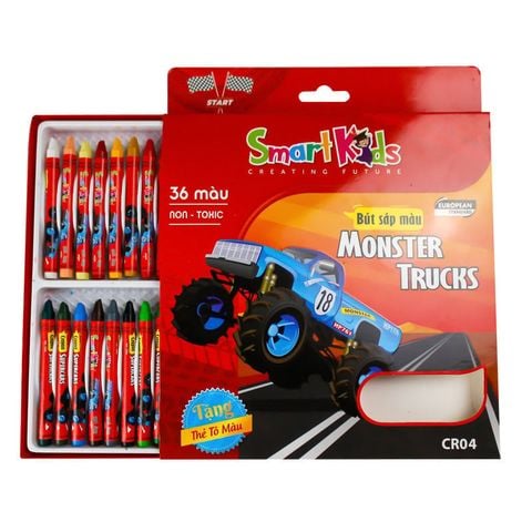 Hộp Bút Sáp Màu Smartkids Gift Monster Trucks 36 Màu CR04